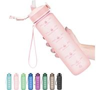 Hyeta Plastic Water Bottle With Straw & Time Marker, 32oz Leakproof Jug