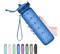Hyeta Plastic Water Bottle With Straw & Time Marker, 32oz Leakproof Jug