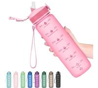 Hyeta Plastic Water Bottle With Straw & Time Marker, 32oz Leakproof Jug