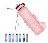 Hyeta Water Bottle with Straw & Time Marker, Plastic 32oz Leakproof
