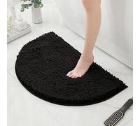 HYFAN Half Round Microfiber Chenille Non-Slip Bath Rug, Super Absorbent Quick Drying Soft Shaggy Bathtub Mat (Black, 40-60cm)