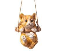 HYFAN Resin Cute Swing Small Cat Sculpture Outdoor Garden Home Office Room Hanging Decor Statue Figurine Pet Ornament Decoration with String (Orange)