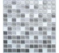 HyFanStr 3D Mosaic Kitchen Backsplash Tile Decals, Grey, 4 Pack, Peel and Stick, Waterproof, 9.29"x9.29"/23.6x23.6cm Square Tiles