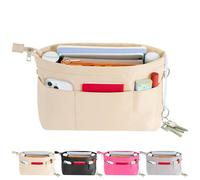 HyFanStr Bag Insert Organizer for Longchamp Le Pliage Large Tote, Tote Bag Organiser Insert with Zipper, Multi-Pockets Nylon Handbag Organizer (Beige, L)