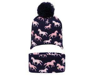 HyFASHION Kids Flaine Horse Hat & Headband Set - Navy - One Size - Navy