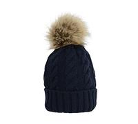 HyFASHION Melrose Cable Knit Bobble Hat – One Size – Navy