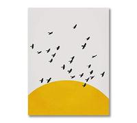 HYFBH Birds Flock Prints Yellow Sun Landscape Painting Nature Wall Art Canvas Poster Modern Mid Century Wall Picture Decor 80x100cm(32x39in) Unframed