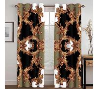 HYFBH Black and Gold Luxury Curtains for Living Room Window Door Curtain for Bedroom Boho Decor Left and Right Biparting Open WxH/2x66x90inch Curtains for Bedroom Black Out