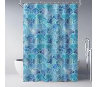 HYFBH Extra Long Shower Curtains for Bathroom, Waterproof Fabric Shower, Navy Teal Mermaid Fish Scales Geometric Shower Curtain 183x200cm(72.05x78.74in)