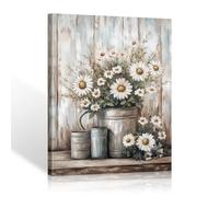 HYFBH Rustic Farmhouse Floral Daisy Canvas Wall Art Farmhouse Floral Bouquet Painting Rustic White Daisy Flower Bedroom Flower Wall Decor for Bedroom Living Room Bathroom Office Framed 12x16inch
