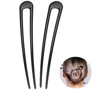 HYFEEL French Hair Pins Metal Hair Fork U Shaped Extra Long Chignon 2 Prong Sticks for Women Hair Accessories (Black- 2 Pieces)