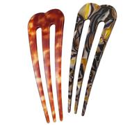 HYFEEL Large French Hair Pins for Women, 3-Prong French Pins for Thick Hair, U Shaped Hair Forks, French Twist Hair Pin Clips, Updo Hair Sticks for Buns, 2 Pcs (Tortoise, Brown)