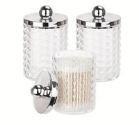 HYFEUOKF 1/2/3 PC Plastic Cotton Swab Ball Pad Holder Storage Box 10 Oz Bathroom Organizer, Qtip Apothecary Jar Clear Container Dispenser(3pcs color3)