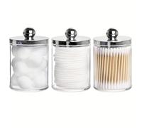 HYFEUOKF 1/2/3 PC Plastic Cotton Swab Ball Pad Holder Storage Box 10 Oz Bathroom Organizer, Qtip Apothecary Jar Clear Container Dispenser(3pcs color2)