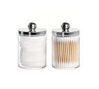 HYFEUOKF 1/2/3 PC Plastic Cotton Swab Ball Pad Holder Storage Box 10 Oz Bathroom Organizer, Qtip Apothecary Jar Clear Container Dispenser(2pcs color2)