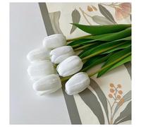 HYFEUOKF 7Pcs Realistic Pink Artificial Tulips Flowers Real Touch Artificial Tulips Bouquet Spring Decoration Flowers DIY Wedding Bouquet(White Tulips)