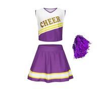 HYFEUOKF Cheerleader Uniform Kids Cheerleading Costume Child School Girls Cheerleader Uniforms Cheer Dance Outfits For Women Cheerleader(PURPLE,13-14Y(160))