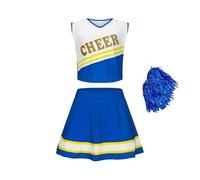 HYFEUOKF Cheerleader Uniform Kids Cheerleading Costume Child School Girls Cheerleader Uniforms Cheer Dance Outfits For Women Cheerleader(Blue,13-14Y(160))