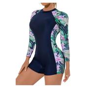 HYFEUOKF Diving Suit One Piece Long Sleeves Swimsuit Women Female Zipper Surf Bodysuit Floral Swimwear Girl Sun Protection Bathing Swimming Suit Wet Suit(Pink,S)