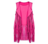HYFEUOKF Fringe Top Women Cardigan Tassel Fringed Vintage Cowboy Cosplay Coat Sleeveless Stage Performance Role Play Lady Waistcoat For Women(Rose Red,2XL)
