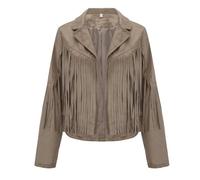 HYFEUOKF Fringe Top Women Fringed Hem Tassel Cardigan Crop Tops Faux Leather Motorcycle Jacket Vintage Streetwear Lapel Coat For Women(Khaki,XXL)