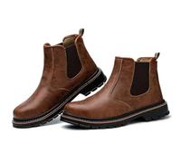 HYFEUOKF Men's Waterproof Safety Work Shoes for Men Steel Head Leather Boots Men's Shoes Indestructible Construction Work Shoes Brown, brown, 9.5 UK