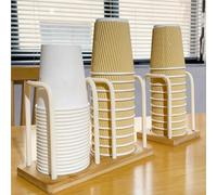 HYFEUOKF Paper Cup Holder Organizer with Wood Base Table Standing Dispenser for Office Commercial Use Break Room Home(White 1 Slot)