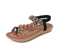 HYFEUOKF Women'S Beach Sandals Retro Crystal Style Sandals Flower Heart Flat Women Beachwear Shoes Flip Flop For Beach(Black,38)