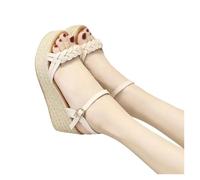 HYFEUOKF Women'S Beach Sandals Roman Style Heeled Sandals For Women Asian Size Original Designer Luxury Woman Shoes Summer 2025 Comfortable Low Price Shoe Sale For Beach(Beige,40)