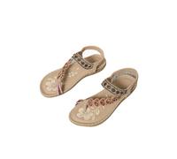 HYFEUOKF Women'S Beach Sandals Sandals Women Summer Shoes Causal Walking Party Shoes Beach Style Crochet Beads Footwear Flat Retro Slippers For Beach(Beige,40)