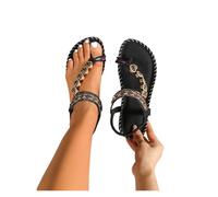 HYFEUOKF Women'S Beach Sandals Sandals Women Summer Shoes Causal Walking Party Shoes Beach Style Crochet Beads Footwear Flat Retro Slippers For Beach(Black,45)