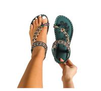 HYFEUOKF Women'S Beach Sandals Sandals Women Summer Shoes Causal Walking Party Shoes Beach Style Crochet Beads Footwear Flat Retro Slippers For Beach(Peacock Green,38)