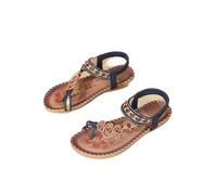 HYFEUOKF Women'S Beach Sandals Sandals Women Summer Shoes Causal Walking Party Shoes Beach Style Crochet Beads Footwear Flat Retro Slippers For Beach(Darker Blue,42)