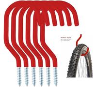 Hyfive 6 Pack Heavy Duty Garage Hooks/Bike Hooks, Wall/Ceiling Mounted, Up to 15KG, Red, Stainless Steel & Plastic