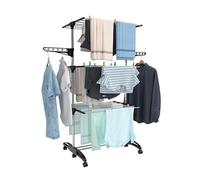Hyfive Clothes Airer Clothes Drying Rack Indoor Clothes Horse Laundry Clothes Rack Clothes Dryer 4 Tier Foldable Space Saving With Shoe Rack Stainless Steel Easy Storage (Black)