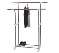 Hyfive Clothes Double Hanging Rail Adjustable Extendable Storage Hanging Rail Rack Robe Includes Shoe Rack, Two Hanging Rails