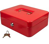 Hyfive® Steel Petty Cash Box With 2 Keys/Removable Change Tray For Perfect Secure Storage in Red 10"