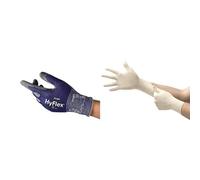 HyFlex 11-561 Cut Resistant Work Gloves, Industrial Safety Gloves, Blue, Size L (1 Pair) + TouchNTuff 69-318 Disposable Latex Gloves with Textured Fingertips, Food Certified,White, Size L (100 Gloves)