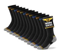 HyFRESH 12 Pairs Mens Work Socks - Thick Work Socks Mens 6-11 Heavy Duty - Thermal Work Boot Sock Multipack - Breathable, Durable, Comfortable Cotton, Reinforced Toe & Heel - Multicolour