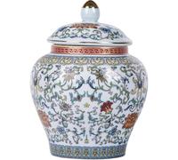 HYFZXWX Beautiful Handmade Enamel Ginger Jar - Yuan Dynasty Inspired Blue & White Chinese Pattern Ceramic Decorative Vase push/17.6x13.5cm/A