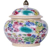 HYFZXWX Classic Handmade Enamel Ginger Jar - Yuan & Ming Dynasty Inspired Chinoiserie Vase with Bright Floral Patterns, Blue & White Porcelain Decorative Jar with Lid for Home Decor & Storage pushrim/