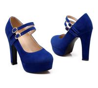 HYFZXWX Classic Suede Double Ankle Strap High Heel Pumps Round Toe Chunky Block Pumps Dress Party Shoes for Women thigh/A/38EU