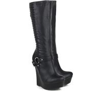 HYFZXWX High Heels Winter Motorcycle Boots Wedge Heel Mid Tube Women's Boots Belt Metal Chain Waterproof Platform sexy/Black/34EU