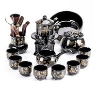 HYFZXWX Lucky Rotation Tea Set,Lazy Gongfu Tea Set with Stone Mill Tray,Ceramic Teapot and Tea Cup Set for Home Use Traditional Chinese Tea Brewing Kit Borosilicate/B/A
