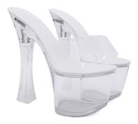 HYFZXWX Luminous Women's Sandals Blue Lighting Block Heel Platform Transparent High Heels Sexy Night Club Catwalk Striptease Slippers Heel Height 17.5 cm thigh/E/40EU