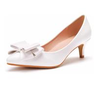 HYFZXWX Women's Kitten Heels with Bow Classic 1.96 Inch Low Heel Slip On Closed Pointed Toe Pumps Office Work Pumps Pumps ladies/white/42EU