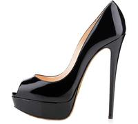HYFZXWX Women's Sexy Peep Toe High Heels Black 15 cm Stiletto Platform Sandals Wedding Bridal Prom Party Dress Shoes ladies/Black/39EU
