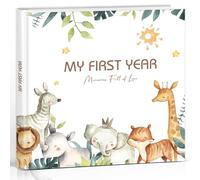 Hyggartn Babyalbum “My First Year“ - Erinnerungsbuch für das erste Jahr - 84 Seiten, 21x21 cm, mit Stickern - Erinnerungsbuch Baby mit Wald- & Safari-Tieren - Geschenk zur Geburt & Taufe