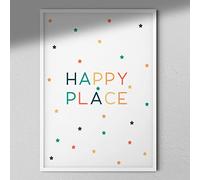 Hygge Creations Happy Place Nursery Print-Children's Wall Art | New Born Gift-A3 White Frame Without Mount