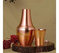 Hygge Pure Copper Bedside Carafe with Tumbler, 1.4L Water Pitcher for Home, Yoga & Ayurveda Health Benefits - 47.3 fl oz